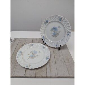 Haviland Limoges Bergere Set 2 Salad Plates Vintage Blue Flowers France